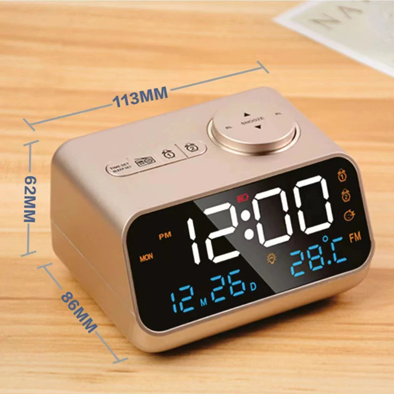 Modern LED Alarm Clock with FM Radio & Temperature Display