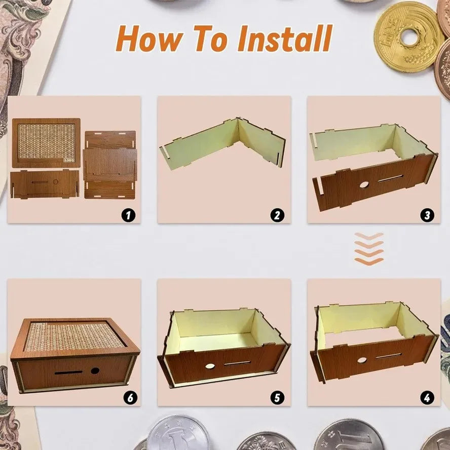 Wooden Money Box with Counter