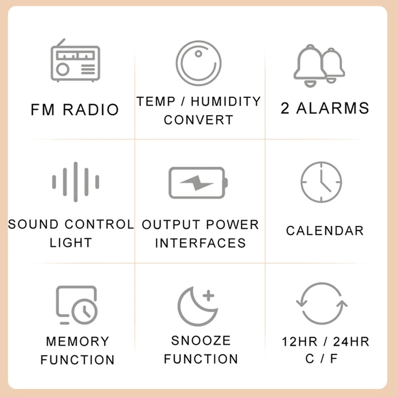 Modern LED Alarm Clock with FM Radio & Temperature Display