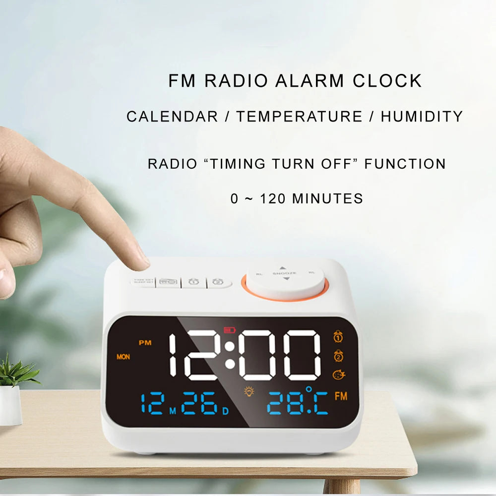 Modern LED Alarm Clock with FM Radio & Temperature Display