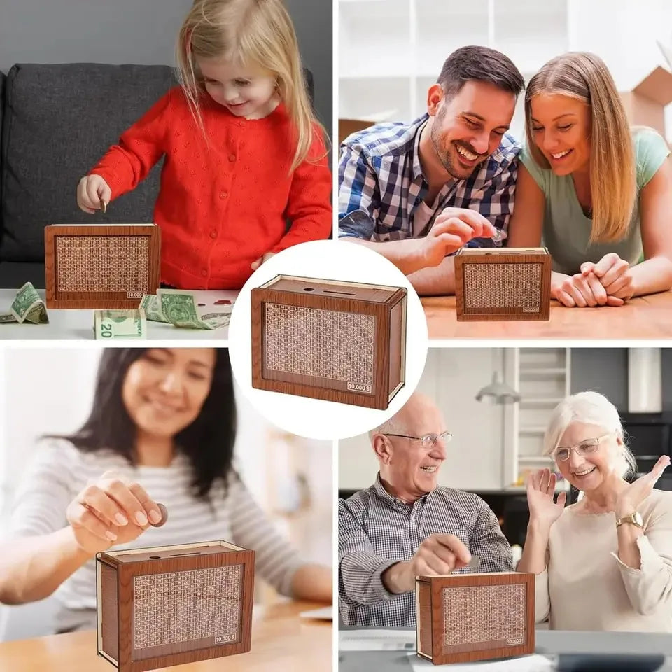 Wooden Money Box with Counter