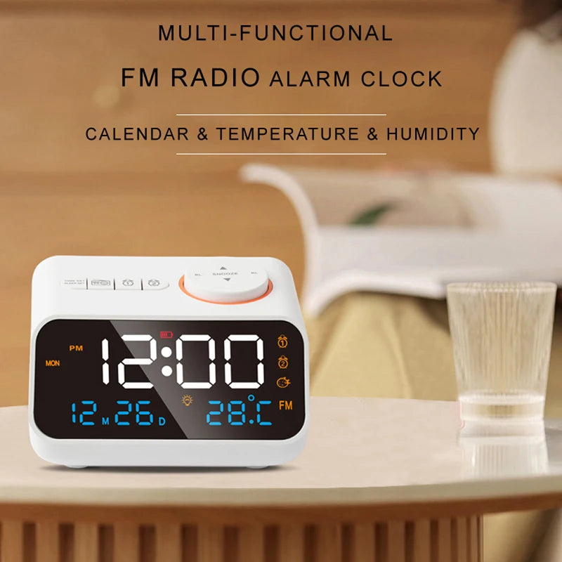Modern LED Alarm Clock with FM Radio & Temperature Display