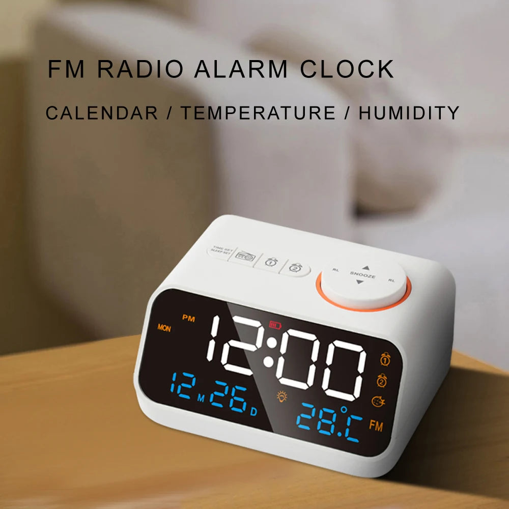 Modern LED Alarm Clock with FM Radio & Temperature Display