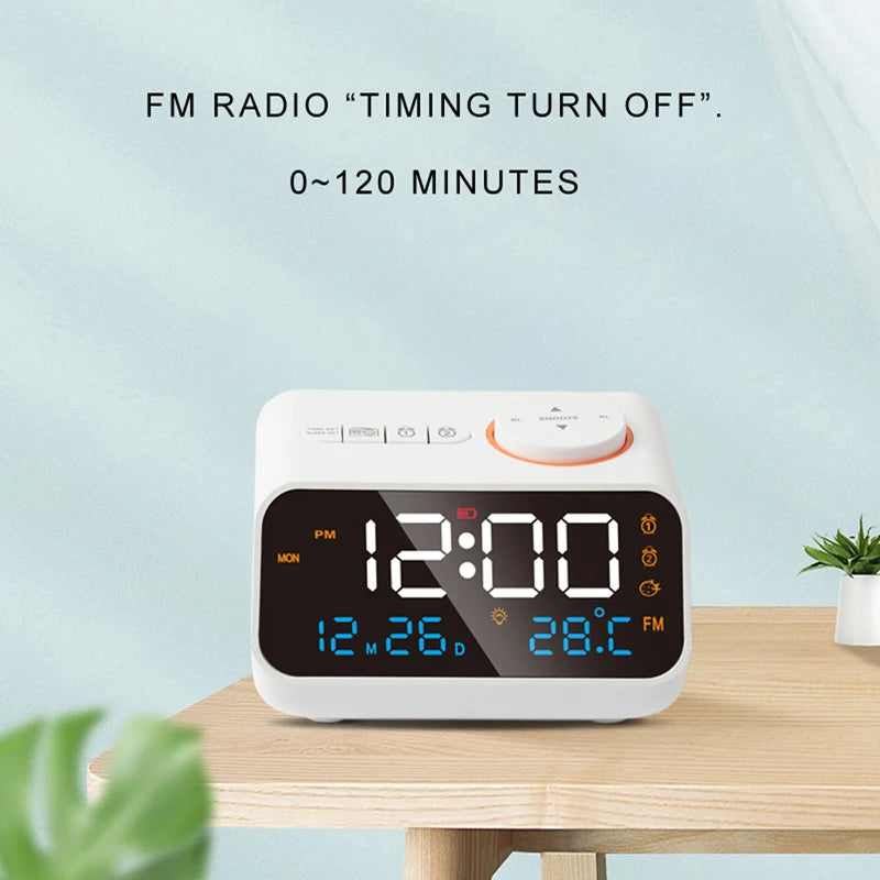 Modern LED Alarm Clock with FM Radio & Temperature Display