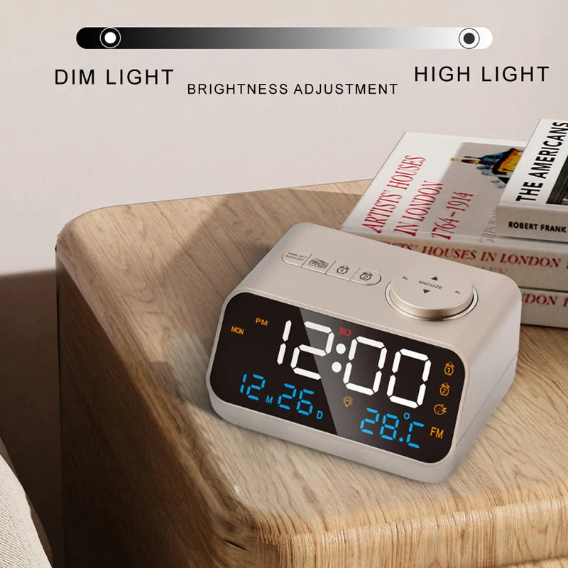Modern LED Alarm Clock with FM Radio & Temperature Display