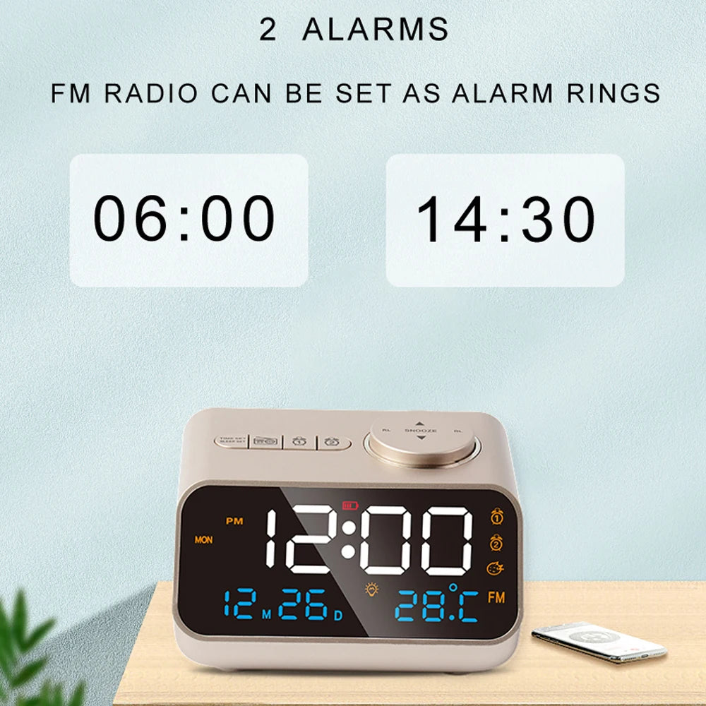 Modern LED Alarm Clock with FM Radio & Temperature Display