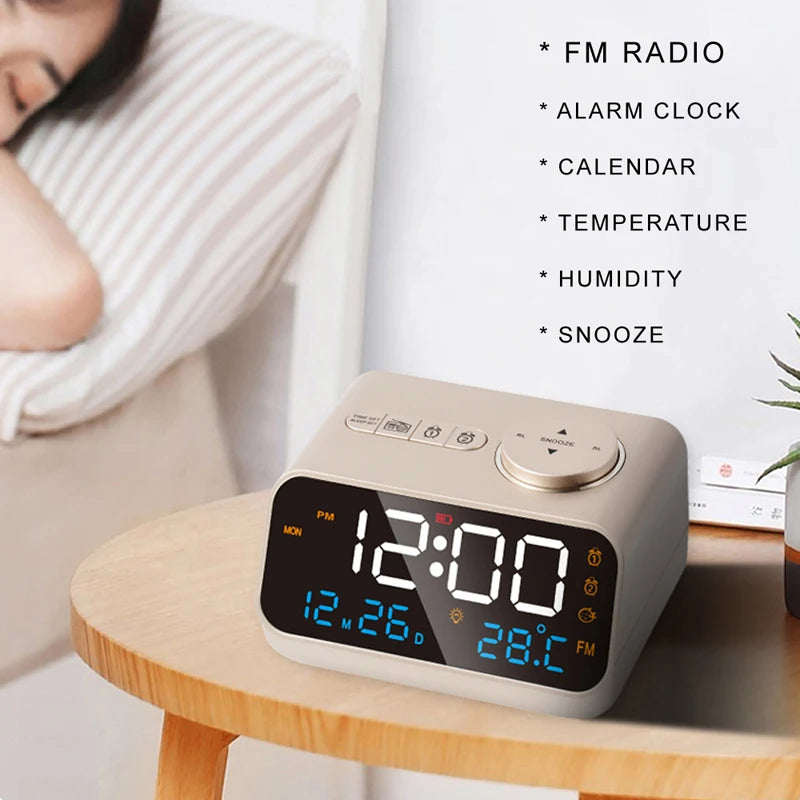 Modern LED Alarm Clock with FM Radio & Temperature Display
