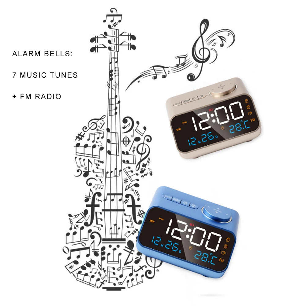 Modern LED Alarm Clock with FM Radio & Temperature Display