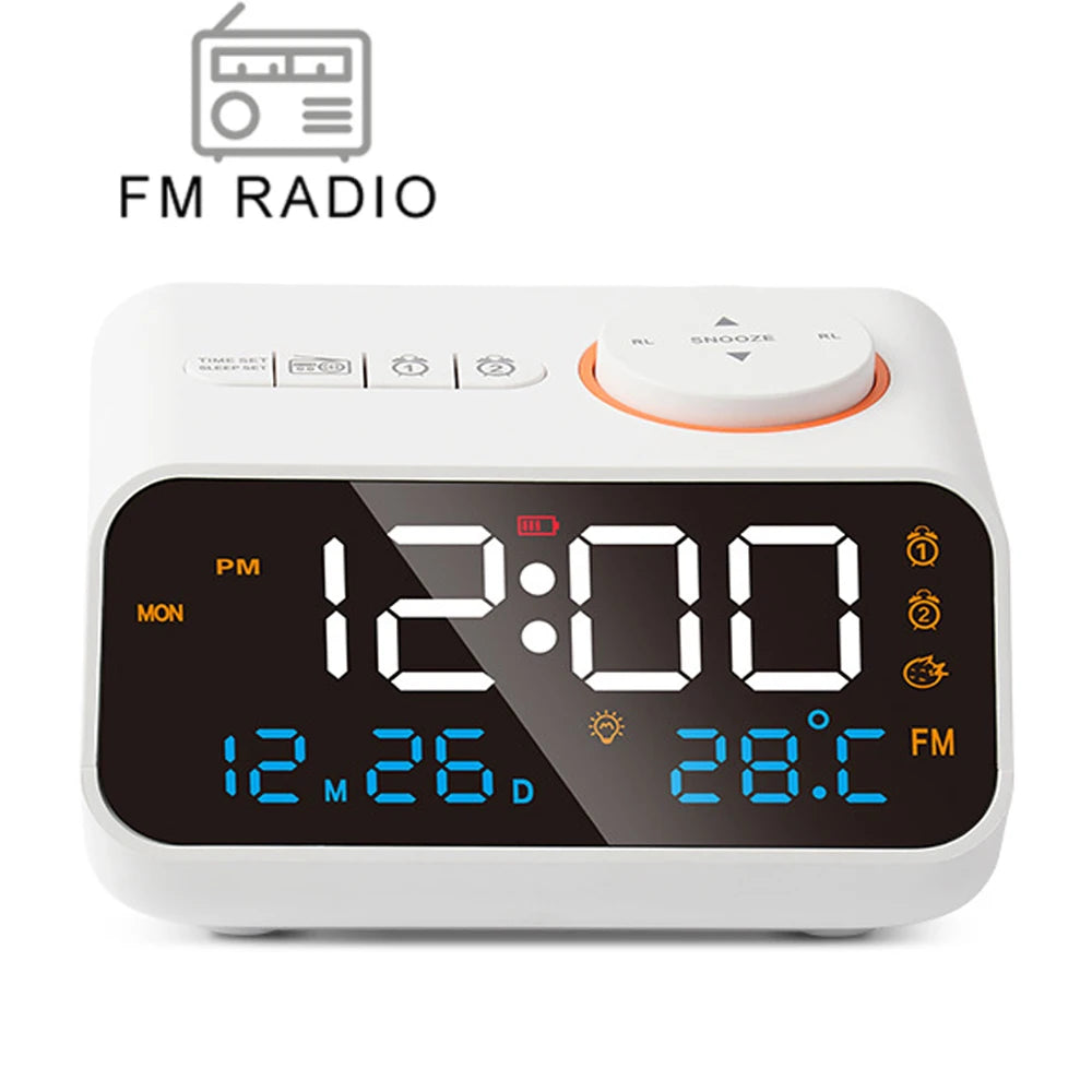 Modern LED Alarm Clock with FM Radio & Temperature Display